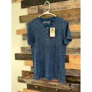 Micros NWT Henley T Shirt Men’s Indigo With Red And White Stripes sz S